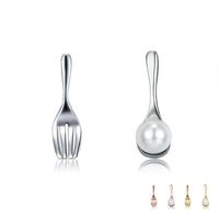 Wholesale Sterling Silver For Women Fork Spoon Asymmetry Shell Pearl Earrings Gold Color Tiny Stud Earring Fine Jewelry