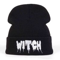 Wholesale Hot New Black Acrylic Embroider Letter WITCH Beanies Hats For Women Men Unisex Adult Casual Skullies Winter Caps Knitted Gorros Y21111