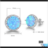 Wholesale Earrings Jewelry Drop Delivery Mm Round Shape Simple Blue Opal Stone Stud Designs With Sier Earring Backs Stoppers Hmjo