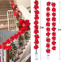 Wholesale Christmas Decorations LED Poinsettia Flowers Garland String Lights Xmas Tree Ornaments Indoor Outdoor Home Decor