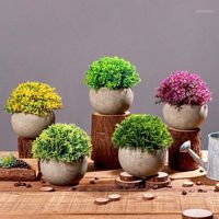Wholesale Decorative Flowers Wreaths Pastoral Style Fresh Straw Ball Mini Artificial Plant Pot For Living Room Green Plants Furnishings