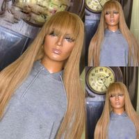 Wholesale Lace Wigs Strawberry Honey Blonde Straight With Bangs Transprent Frontal Human Hair Wig PrePlucked Fringe Front Remy