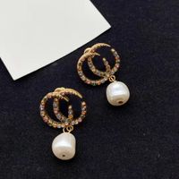 Wholesale Fashion Letters White Resin Pendant Earrings Lady Brass Fancy Diamonds Not Sensitive Color proof High quality Earring