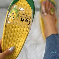 Wholesale Women Summer Funny Slippers Transparent Upper Corn Letter Print Flat Slider Sandals Outdoor Beach Slides Ladies Shoes