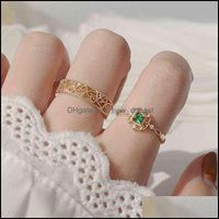 Wholesale Band Rings Jewelry Korean Heart Pattern Lace Ring For Women Crystal Green Gem Bling Zircon Femme Wedding Bridal Pendant Accessories Drop Del