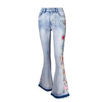 Wholesale New Autumn D Embroidery Jeans Female Wide Leg Pants Trousers Retro High Waist Flare Jeans Women Bell Bottom Denim Ladies Skinny Jeans