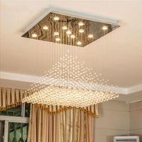 Wholesale Modern Wave K9 Crystal Hanging Wire Ball Square Pendant Lamp Lighting Fixture Rain Drop Curtain Glass Chandelier LED Light Chandeliers