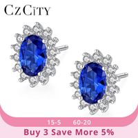 Wholesale czcity new natural birthstone royal blue sapphires stud earrings with solid sterling silver fine jewelry for women brincos