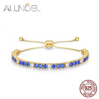 Wholesale ALLNOEL Solid Sterling Sliver Bracelet For Women Blue Spinel A White Zircon Delicate Memorial Gift Fine Jewelry