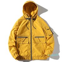 Wholesale Men s Jackets Front Zippers Yellow Vogue XL Windproof Hooded Coats Hip Hop Streetwear Male