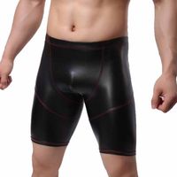 Wholesale Underpants Men Faux Leather Sexy Fashion Mid Waist Black Point Pants Bottom Shorts Pant Gays Clothes Sissy Panties