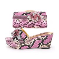 Wholesale Dress Shoes Pink Summer Silicone Cake Heel Shoe Woman Style Africa Nigeria Italy Color Slippers Female Bag Matching Wedding