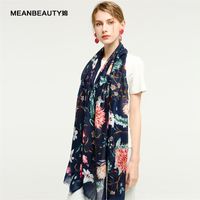 Wholesale Yiwu scarf Satin print spring flowers bloom pattern sunscreen Silk Scarf Shawl beach towel
