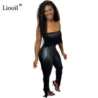 Wholesale Gold Two Piece dress Tassel Set Tube Top And Pants Sleeveless Strapless Black White Party Sexy Club Outfits For Women Sets1
