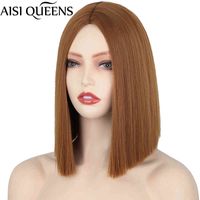 Wholesale AISI QUEENS Short Brown Wig Synthetic Wigs for Women Natural Pink Blue Black Red Blonde Middle Part Hairline Bob WIgs