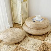 Wholesale Cushion Decorative Pillow Japanese Style Handcrafted Eco Friendly Padded Knitted Straw Flat Seat Cushion Hand Woven Tatami Floor
