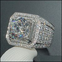 Wholesale Band Rings Jewelry Mens Ring Hip Hop Zircon Iced Out Luxury Cut Topaz Cz Diamond Fl Gemstones Men Wedding Fashion Drop Delivery Wavot