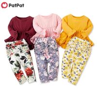 Wholesale PatPat Spring and Autumn Baby Toddler Girls Solid Dress Allover Pants Sets Flower Print Trendy