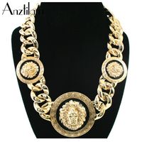 Wholesale Hip Hop Lion Heads Punk Gold Plated Cuban Chain Pendants Necklaces Statement Girl Jewelry Chokers Collar Drop Chains