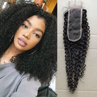 Wholesale Indian Virgin Extensions inch Kinky Natural Color Afro Curly Lace Closure With Baby Hair