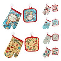 Wholesale Christmas Decorations Oven Mitts And Pot Holders Set Heat Resistant Kitchen Microwave Gloves For Decoration Baking Grilling BBQ Xmas