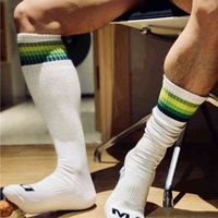 Wholesale Socks Men Calcetines Striped High Tube Football Socks Skarpetki Men s Socks Sport Sweat Meias Calcetines Hombre Trend Stocking H1208