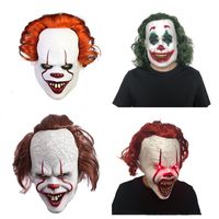 Wholesale Halloween Horror clown reincarnation LED luminous cos latex mask with wig head cover full Face Cosplay Prop Party Masks