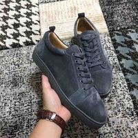 Wholesale Women Casual Sneakers RED BOTTOM shoes Grey suede Orlato Flat leather junior sports low tops flats street skate for men trainers with box super quality