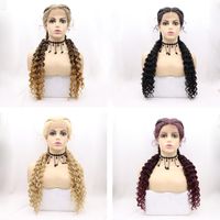 Wholesale Synthetic Wigs Braided Lace Front Crochet Braids Blonde Black Glueless Cornrow Curly Braiding Hair Knotless Briaid Pre Plucked For Women