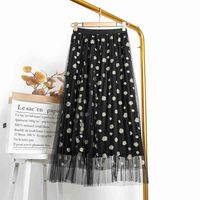 Wholesale summer sweet girl style printing small daisy mesh a line floral fairy long high waist skirt womens