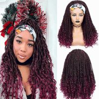 Wholesale Synthetic Wigs Wignee Long Ombre Brown Headband Faux Locs Dreadlock Dreads Braiding Crochet Twist Fiber American Women Hair