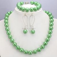 Wholesale Earrings Necklace Christmas Gift Girl mm Green Round Shell Pearl Beads Bracelet Sets Jewelry Making Design For Women