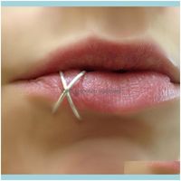 Wholesale Other Jewelry1Pc Hypoallergenic Cuff Cross Shaped Fake Lip Rings Sterling Sier Gold Piercing Body Jewelry For Women Septum G Drop Deli