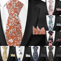 Wholesale Men Tie Paisley Classic Cotton Neckties and Hanky Set For Men Formal Floral Print Ties For Wedding Party Groom Neck Ties