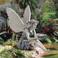 Wholesale Decorative Objects Figurines Flower Fairy Statue Sitting Ornament Resin Craft Landscaping Yard Art Angel Wings Home Outdoor Garden Decorat