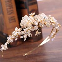 Wholesale GETNOIVAS Vintage Gold Pearl Rhinestone Leaf Tiaras Headband Hairband Bridal Hair Jewelry Head Piece Wedding Crown Accessory SL