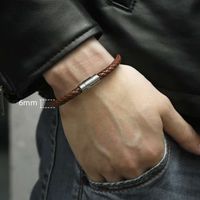 Wholesale 4 mm classic style leather for men women black brown braided rope stainless steel clasp mens bracelet dlbm118