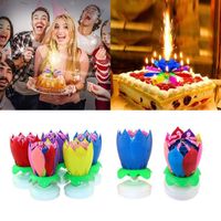 Wholesale Blossom Rotating Musical Candle Lotus Flower Candle Happy Birthday Art Candle Lights For DIY Cake Decoration Kids Gift Wedding Party
