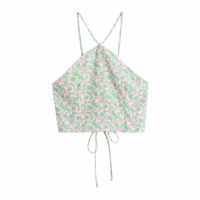 Wholesale TRAF Za Women Summer Green Floral Crop Woman Halter Women s Tank Backless Strappy Camisole Sleeveless Cute Tops