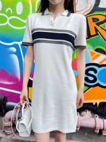 Wholesale Women Casual Dresses Outwear T Shirts Long Shirt Polos Tees Tops With Letters Printed Short Sleeves For Lady Slim Dress Striped Neck Polo Size S L