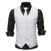 Wholesale White Rose Floral Jacquard Vest Men Autumn New Single Breasted Waistcoat Business Wedding Groom s Gilet
