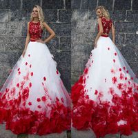 Wholesale Bohemian Flower White Red Lace Tank Wedding Wedding Dresses Two Piece Beach Wedding Dresses Bridal Gown Romantic Button