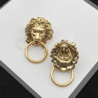 Wholesale New Product High Quality Bronze Gold Plated Earrings Retro Fashion Design Lion Earrings Round Jewelry Supply