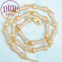 Wholesale Dog Bone Necklace Gold Color Cubic Zircon Link Men s Hip Hop Adjustable Jewelry Chains