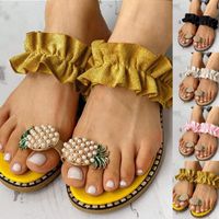 Wholesale Sandals Summer Outdoor Sparkly Pineapple Pearl Flat Slip on Slippers For Women Casual Relax Comfortable