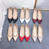 Wholesale Luxury designer Shoes Fashion Women patent Leather high heel Dress Sandals Flat Platform Pointy Toe Pumps party Loafers Rubber white black red M25