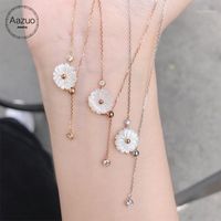 Wholesale Chains Aazuo K White Gold Rose Real Diamonds Natrual MOP Flower Drop Chain Necklace Gift For Women Engagement Party Au750