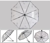 Wholesale Umbrellas Happy Clear Umbrella Transparent Folding Black Printed Pattern Windproof Sunny INS