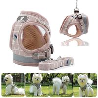 Wholesale Dog Collars Leashes No Pull Pet Small Harness And Leash Set Soft Mesh Padded Kitten Puppy Plaid Vest With Reflective Strap XS S M L