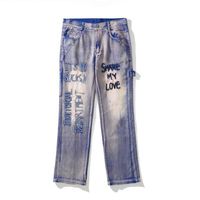 Wholesale Men s Jeans Hip Hop Silver And Golden Letter Embroidery Spliced Y2k Men Women Straight Washed Oversize Retro Casual Denim Trousers